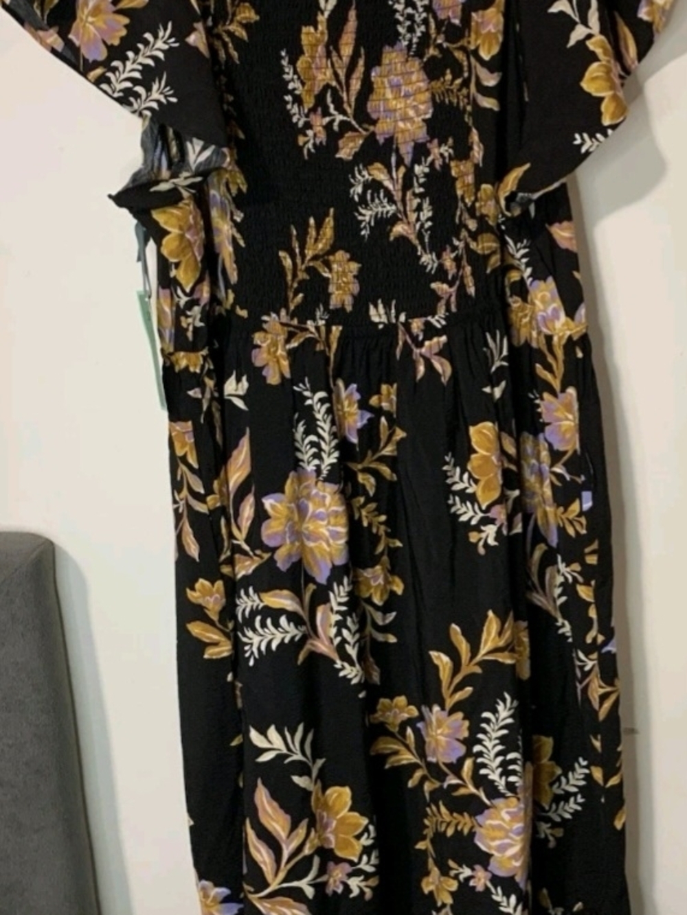 Black Floral Maxi Dress with Yellow & Lilac Blooms